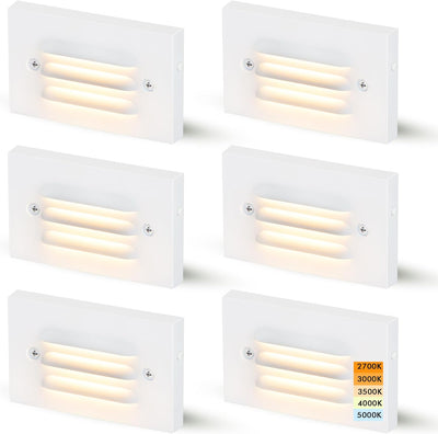 Low Voltage LED Step Light with Horizontal Louvered Faceplate, 5CCT 12V 4W, White, 6 PCs