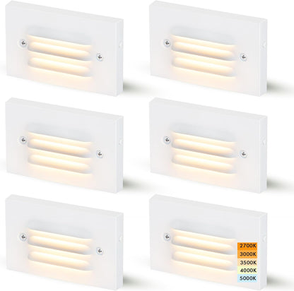 Low Voltage LED Step Light with Horizontal Louvered Faceplate, 5CCT 12V 4W, White, 6 PCs