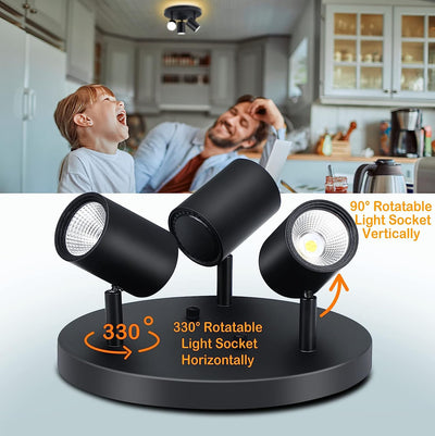 5CCT 3 Light Directional Ceiling Spotlight,Dimmable LED Track Light Heads,CRI90+,1800Lm for Hallway Kitchen Art, Black