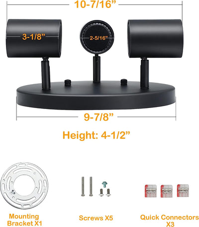 5CCT 3 Light Directional Ceiling Spotlight,Dimmable LED Track Light Heads,CRI90+,1800Lm for Hallway Kitchen Art, Black