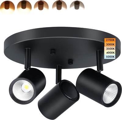 5CCT 3 Light Directional Ceiling Spotlight,Dimmable LED Track Light Heads,CRI90+,1800Lm for Hallway Kitchen Art, Black