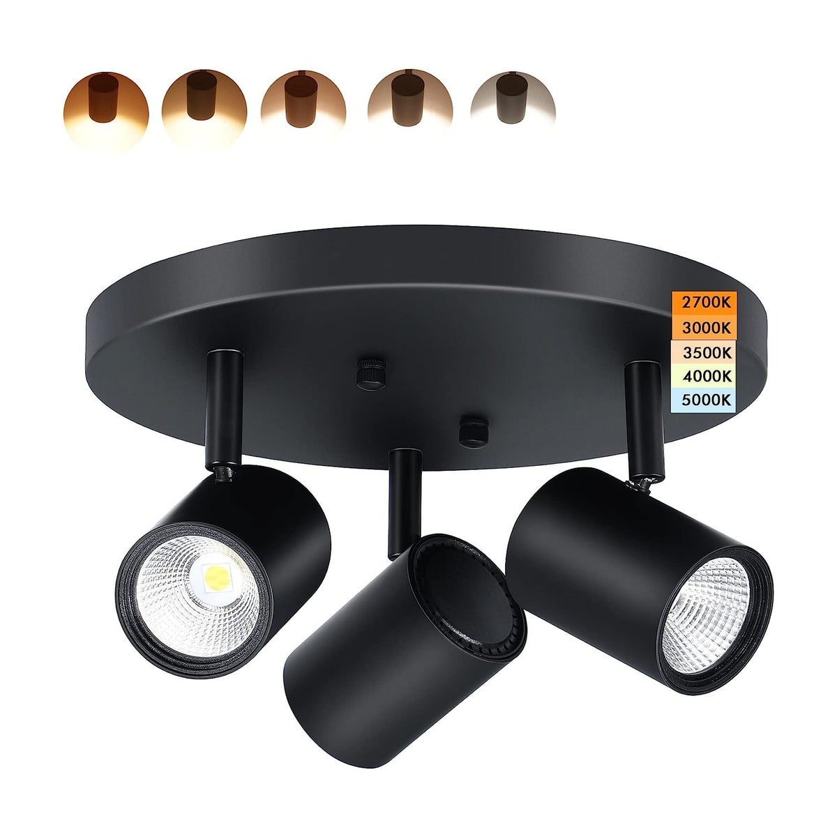 Cloudy Bay 3-light directional ceiling spotlight in black - 5CCT selectable dimmable LED track heads