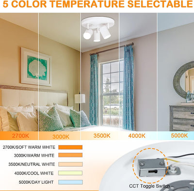 5CCT 3 Light Directional Ceiling Spotlight,Dimmable LED Track Light Heads,CRI90+,1800Lm for Hallway Kitchen Art, White