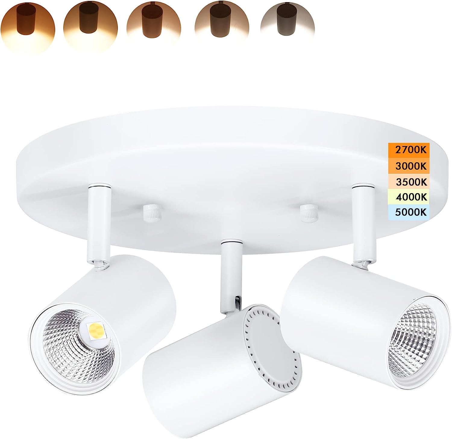 5CCT 3 Light Directional Ceiling Spotlight,Dimmable LED Track Light Heads,CRI90+,1800Lm for Hallway Kitchen Art, White