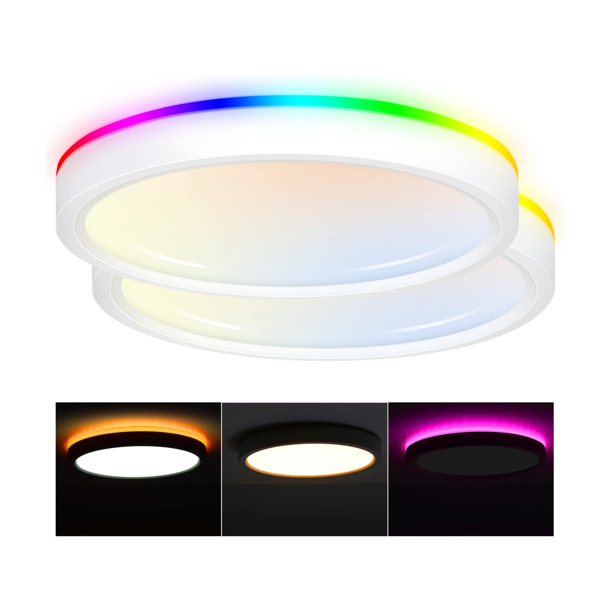 Cloudy Bay 2-pack white round LED smart flush mount ceiling lights, slim matte design on white background