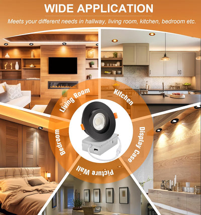 4 inch Gimbal LED Recessed Gimbal Light with Junction Box,IC Rated,9.5W CRI90+, 5CCT, Dimmable Downlight, Black, 6 PCs