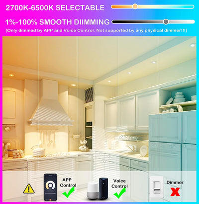 4 inch Eyeball Smart LED Recessed Light,Color Changing Recessed Lighting,Compatible with Alexa and Google Home Assistant,4 PCs