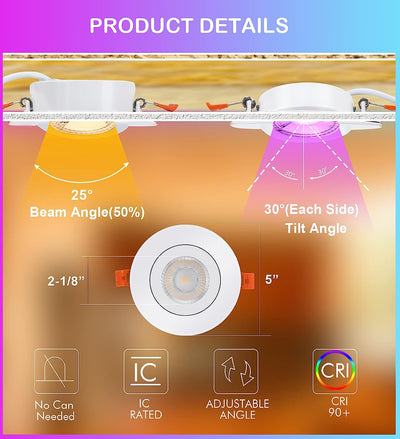 4 inch Eyeball Smart LED Recessed Light,Color Changing Recessed Lighting,Compatible with Alexa and Google Home Assistant,4 PCs