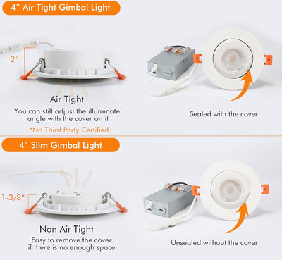 4 inch Gimbal LED Recessed Gimbal Light with Junction Box,IC Rated,9.5W CRI90+, 5CCT, Dimmable Downlight, White, 6 PCs