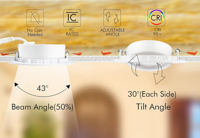 4 inch Gimbal LED Recessed Gimbal Light with Junction Box,IC Rated,9.5W CRI90+, 5CCT, Dimmable Downlight, White, 6 PCs