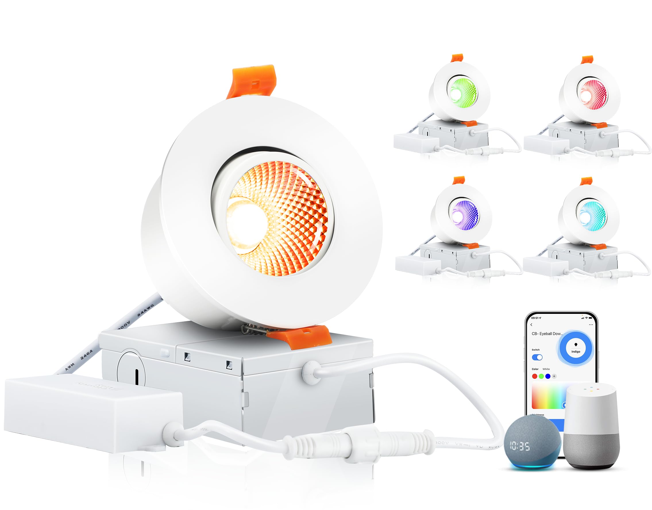 Cloudy Bay 4-pack of 3-inch eyeball smart recessed downlights, white background