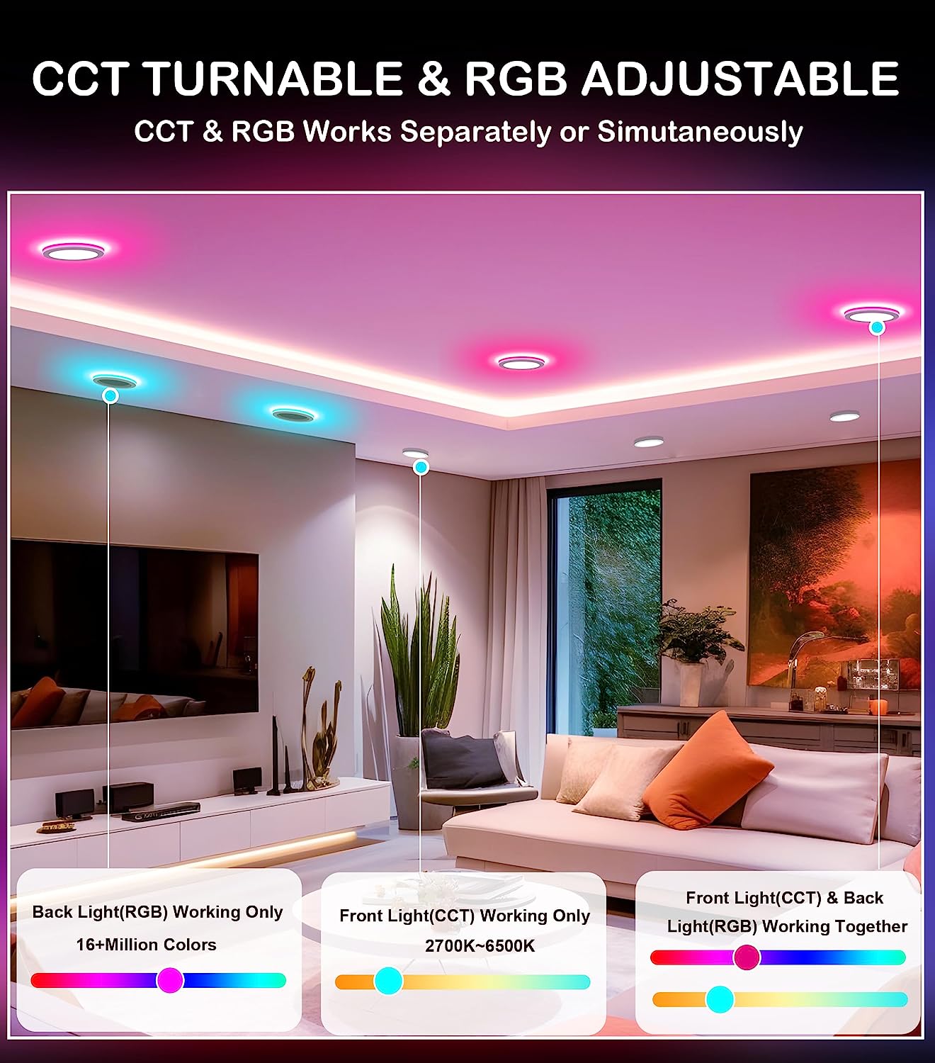 6 Pack] CLOUDY BAY 6inch Smart Wifi LED Recessed Lights,RGBCW Color  Changing Recessed Lighting,Compatible with Alexa and Google Home  Assistant,No Hub Required,15W 2700K-6500K,CRI90+ WET Location 