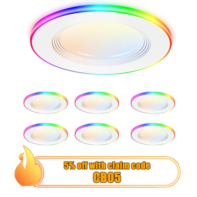 Smart LED Recessed Ceiling Light, Canless Baffle Trim Wafer Downlight