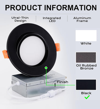 Smart WiFi LED Recessed Lights, 4 inch Gimbal, RGBCW Color Changing, Black, 4 PCs