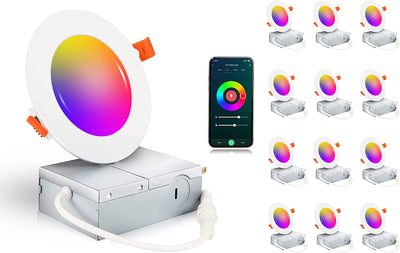 Smart Ultra Thin LED Recessed Light with Junction Box, WiFi, 4 Inch, White, 6 PCs