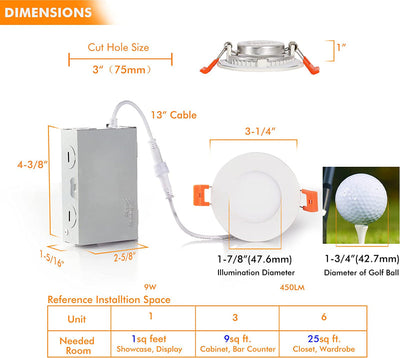 Smart Wifi Ultra Thin LED Recessed Light with Junction Box, 3 Inch,RGB CW Color Changing, Compatible with Alexa and Google Home Assistant, 2700K-6500K, CRI90+, Type IC, WET Location