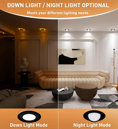 6 inch Swivel LED Gimbal Recessed Light with Night Light, 120V CRI90+, 5CCT, Black Finish, 4 PCs