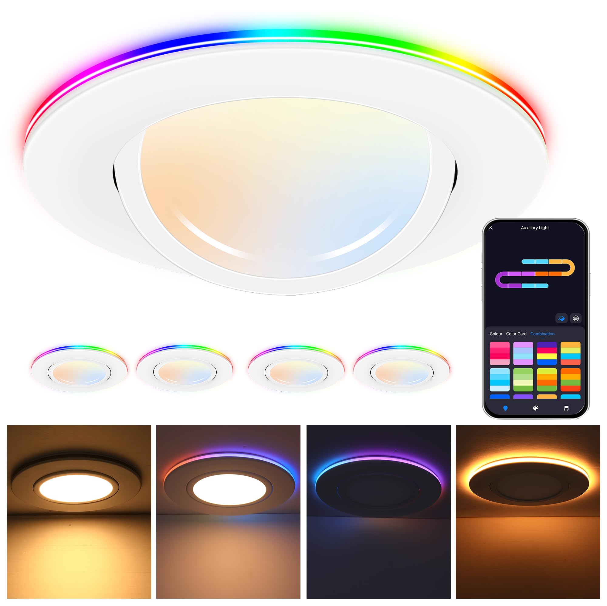 Cloudy Bay 4-pack of 6-inch gimbal smart recessed downlights, white background