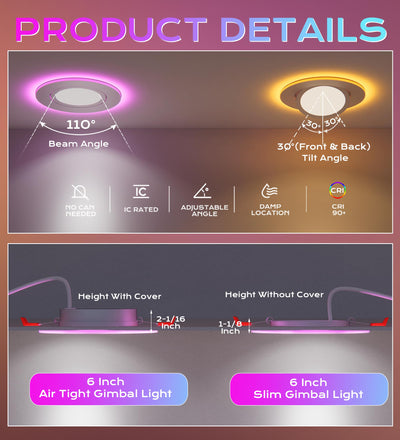 App control: color wheel, CCT and brightness sliders, scenes, schedules and music sync
