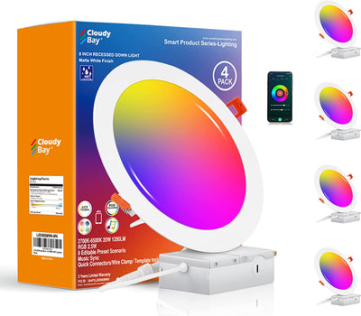 Smart Ultra Thin LED Recessed Light, Wifi, 8 Inch, White, 4 PCs