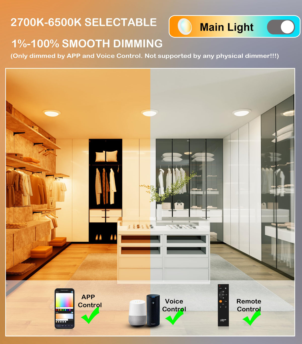 Flush mount lighting a closet in clean white light