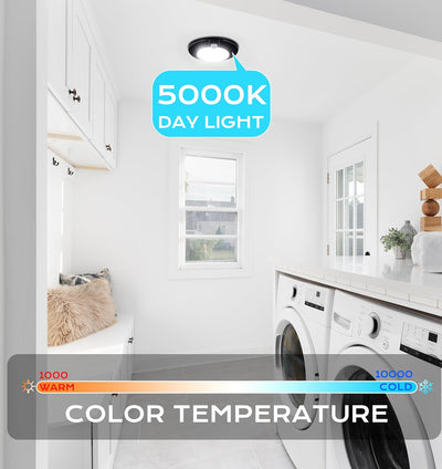 Motion Sensor Ceiling Light Indoor,120V CRI90 10W 5000K Bright Day Light,6.5 inch LED Flush Mount Ceiling Lighting Fixture for Garage,Walk-in Closet,Attic,Pantry Wet Location,Black, 2PK