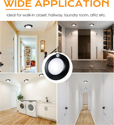 Motion Sensor Ceiling Light Indoor,120V CRI90 10W 5000K Bright Day Light,6.5 inch LED Flush Mount Ceiling Lighting Fixture for Garage,Walk-in Closet,Attic,Pantry Wet Location,Black, 2PK