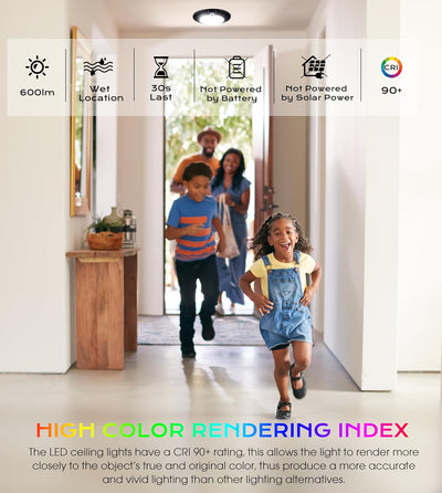 Motion Sensor Ceiling Light Indoor,120V CRI90 10W 5000K Bright Day Light,6.5 inch LED Flush Mount Ceiling Lighting Fixture for Garage,Walk-in Closet,Attic,Pantry Wet Location,Black, 2PK