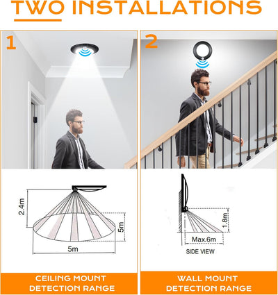 Motion Sensor Ceiling Light Indoor,120V CRI90 10W 5000K Bright Day Light,6.5 inch LED Flush Mount Ceiling Lighting Fixture for Garage,Walk-in Closet,Attic,Pantry Wet Location,Black, 2PK