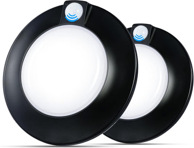 Motion Sensor Ceiling Light Indoor,120V CRI90 10W 5000K Bright Day Light,6.5 inch LED Flush Mount Ceiling Lighting Fixture for Garage,Walk-in Closet,Attic,Pantry Wet Location,Black, 2PK