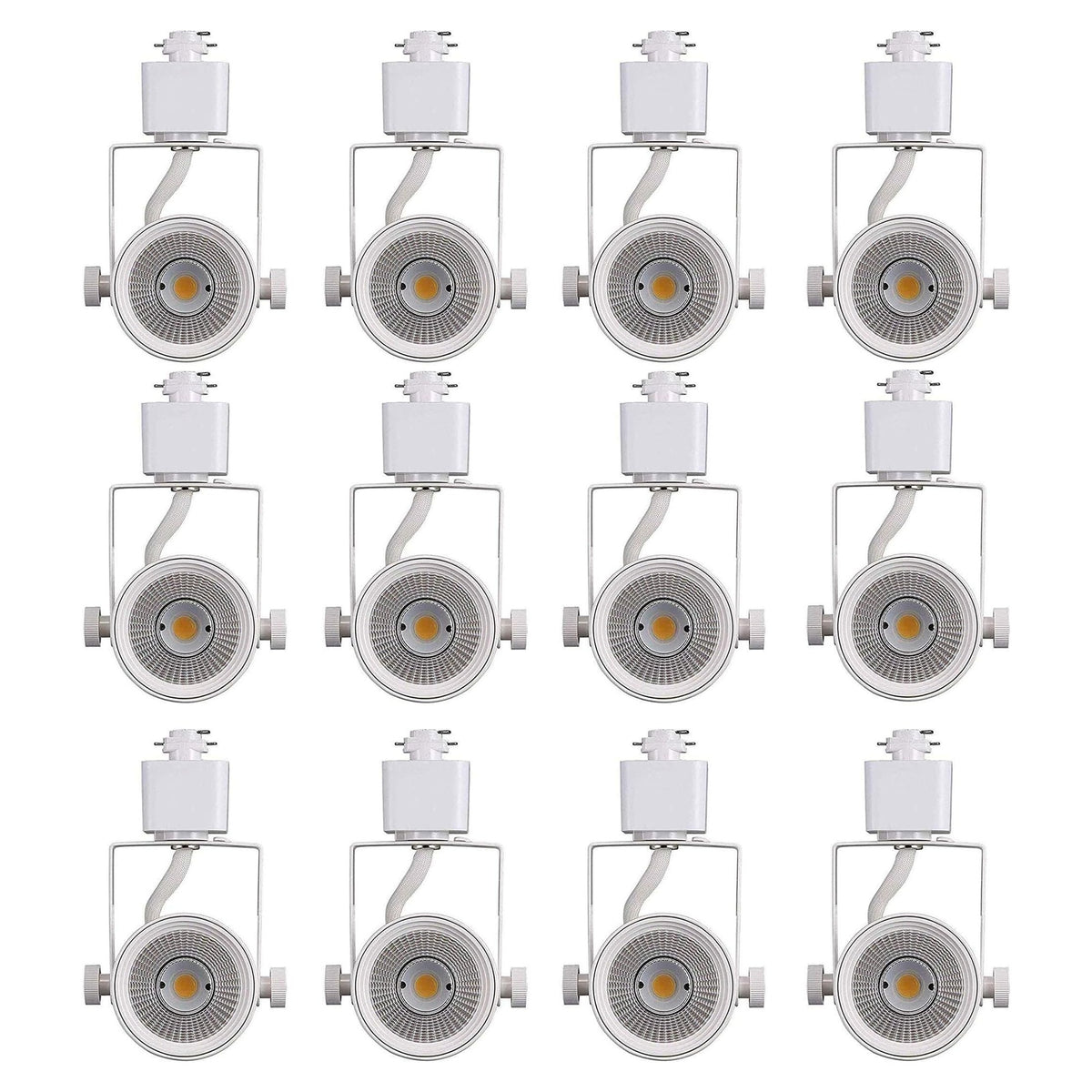 Cloudy Bay 12-pack white LED track light heads in 3x4 grid, silver reflectors on white housing