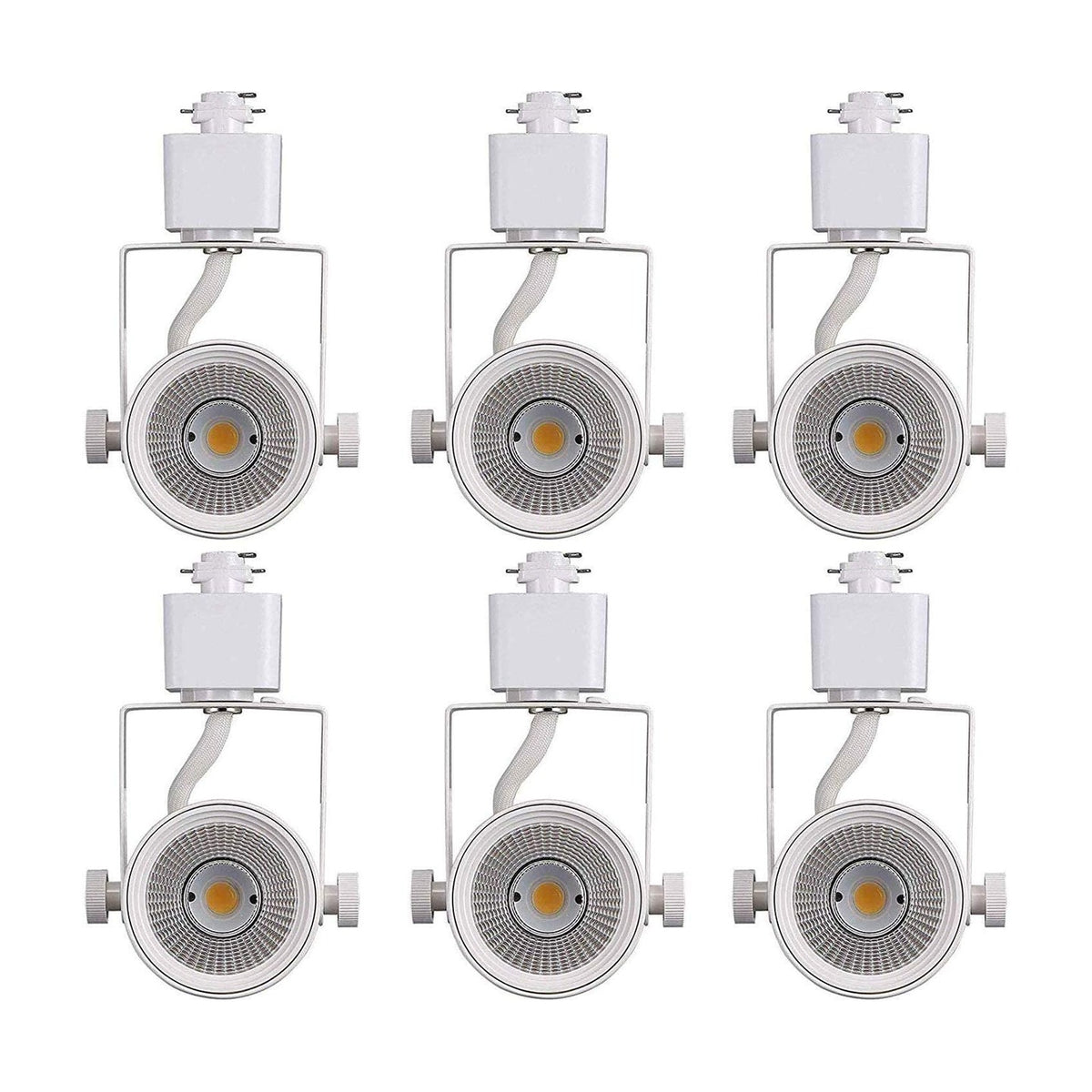 White LED track light heads arranged in a white-background product shot