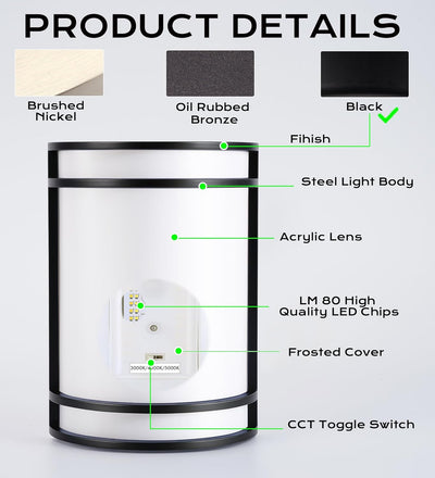 LED Wall Sconce, 715, 120V 15W, 3CCT, Black