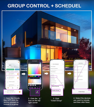 CLOUDY BAY 8 Inch LED Smart Flush Mount Ceiling Light,15W CCT,2W RGB, Compatible with Alexa and Google Home Assistant