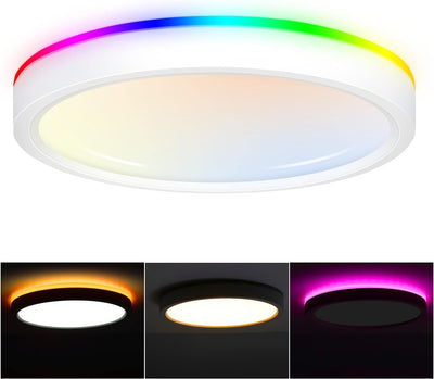 CLOUDY BAY 8 Inch LED Smart Flush Mount Ceiling Light,15W CCT,2W RGB, Compatible with Alexa and Google Home Assistant