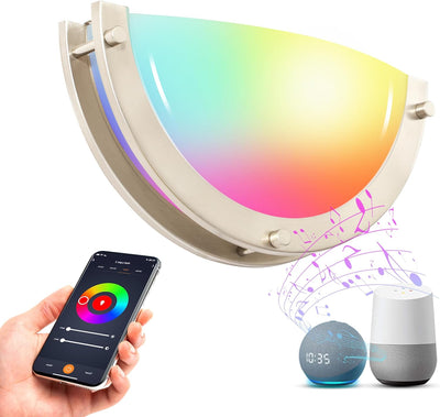CLOUDY BAY Smart WiFi LED Wall Sconce,RGBCW Color Changing Wall Light,Compatible with Alexa and Google Home Assistant,No Hub Required,15W 2700K-6500K,CRI90+,Brushed Nickel