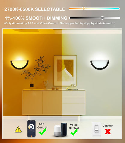 CLOUDY BAY Smart WiFi LED Wall Sconce,RGBCW Color Changing Wall Light,Compatible with Alexa and Google Home Assistant,No Hub Required,15W 2700K-6500K,CRI90+,Brushed Nickel