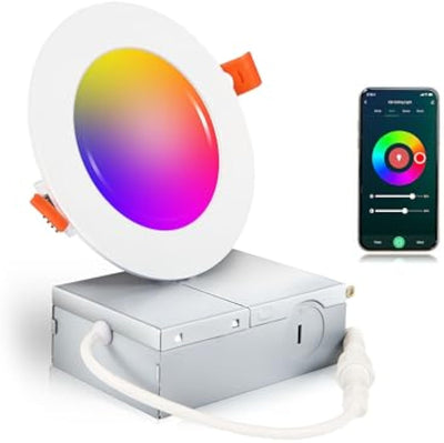 Smart Ultra Thin LED Recessed Light with Junction Box, WiFi, 6 Inch, White, 1 PC