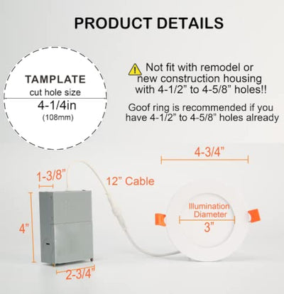 Smart Ultra Thin LED Recessed Light with Junction Box, WiFi, 6 Inch, White, 1 PC