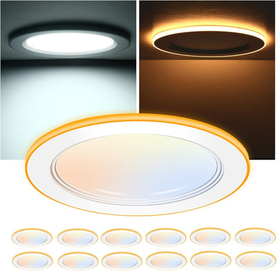 6Inch 5CCT LED Recessed Ceiling Light with Night Light,2700K/3000K/3500K/4000K/5000K Selectable, Ultra-Thin Baffle Recessed Lighting,Dimmable Canless Wafer Downlight