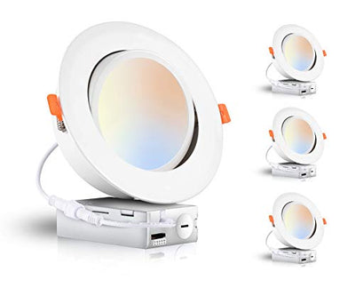 5 Color 6 Inch 15W Swivel LED Gimbal Recessed Light with Junction Box, IC Rated Air Tight Flicker Free,120V CRI90+, 2700K/3000K/3500K/4000K/5000K Temperature Selectable,White, Pack of 4