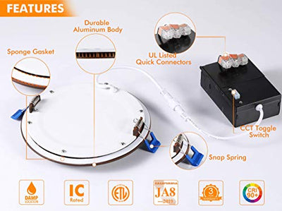 Ultra-Thin LED Recessed Ceiling Light with Junction Box, 6 Inch, 3CCT, Dimmable 15W CRI90+ Downlight, IC Rated, Air Tight, ETL/JA8, Oil Rubbed Bronze, 6 PCs