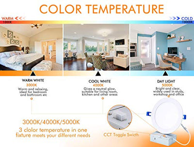 Ultra-Thin LED Recessed Ceiling Light with Junction Box,  6 inch, 3CCT, Dimmable 10W/15W CRI 90+ Downlight, IC Rated, Air Tight, ETL/JA8, White, 12 PCs