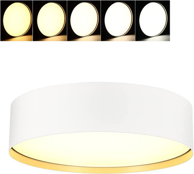 9 inch 5CCT 1200LM LED Flush Mount Ceiling Light Fixture,Sandy White with Gold Inside,2700K/3000K/3500K/4000K/5000K Selectable Selectable,120V 18W CRI90+,Dimmable