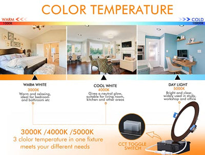 Ultra-Thin LED Recessed Ceiling Light with Junction Box, 6 Inch, 3CCT, Dimmable 15W CRI90+ Downlight, IC Rated, Air Tight, ETL/JA8, Oil Rubbed Bronze, 6 PCs