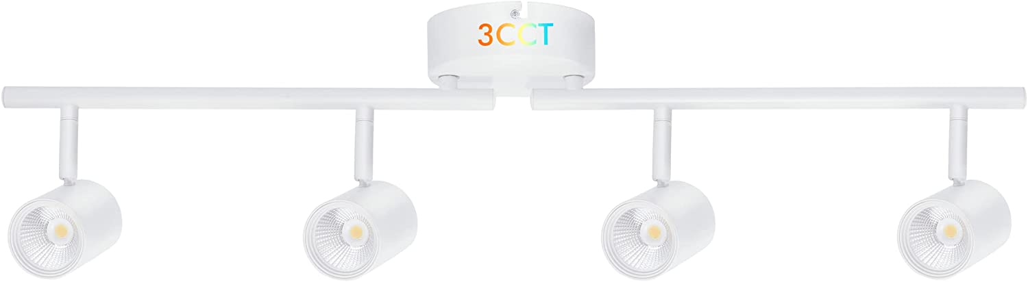 30W 4-Head LED Dimmable Track Lighting Kit, 3000K/4000K/5000K Selectable 2400lm CRI90, Flexibly Rotatable Light Head for Accent Decorative Lighting,White