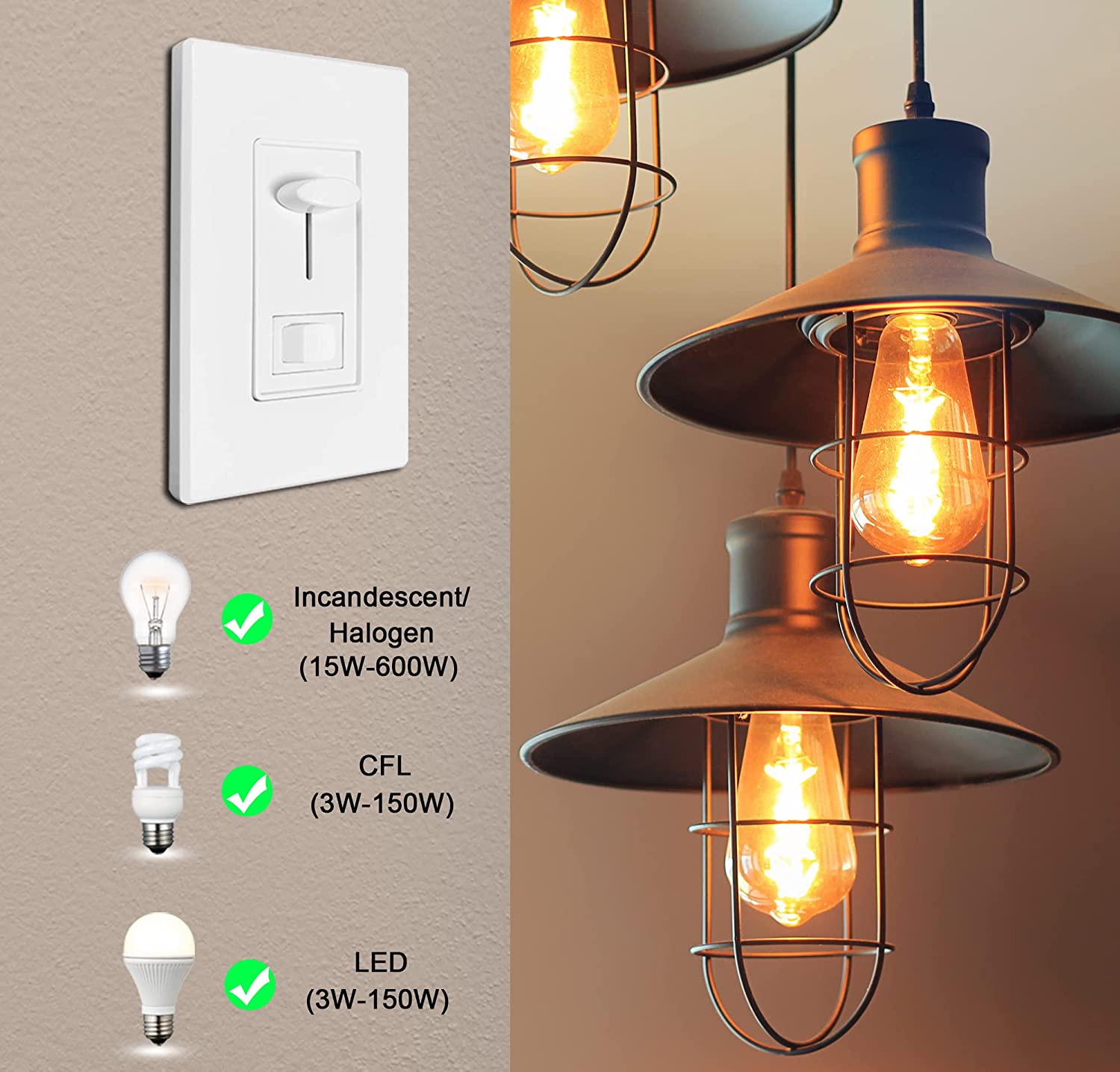 Dimmer Switch for LED Light/CFL/Incandescent, 006, 1 PC