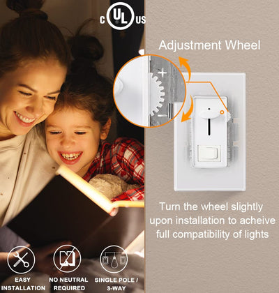 Dimmer Switch for LED Light/CFL/Incandescent, 006, 2 PCs