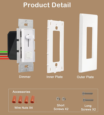 Dimmer Switch for LED Light/CFL/Incandescent, 006, 2 PCs