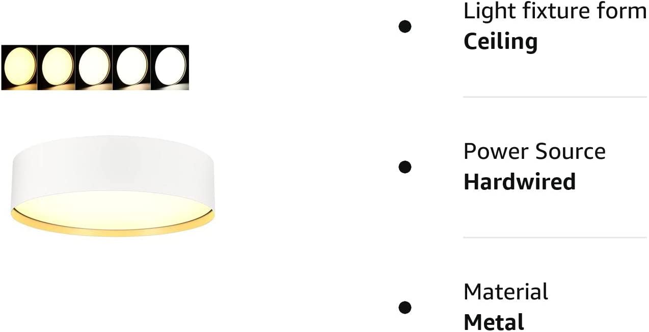 9 inch 5CCT 1200LM LED Flush Mount Ceiling Light Fixture,Sandy White with Gold Inside,2700K/3000K/3500K/4000K/5000K Selectable Selectable,120V 18W CRI90+,Dimmable
